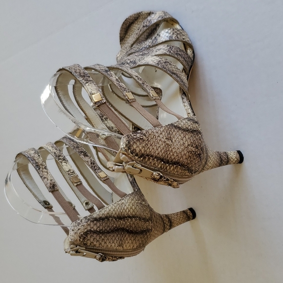 Stuart Weitzman Snake Leather Sandals Pumps Strappy Heels Shoes Size 8.5 - Picture 4 of 9